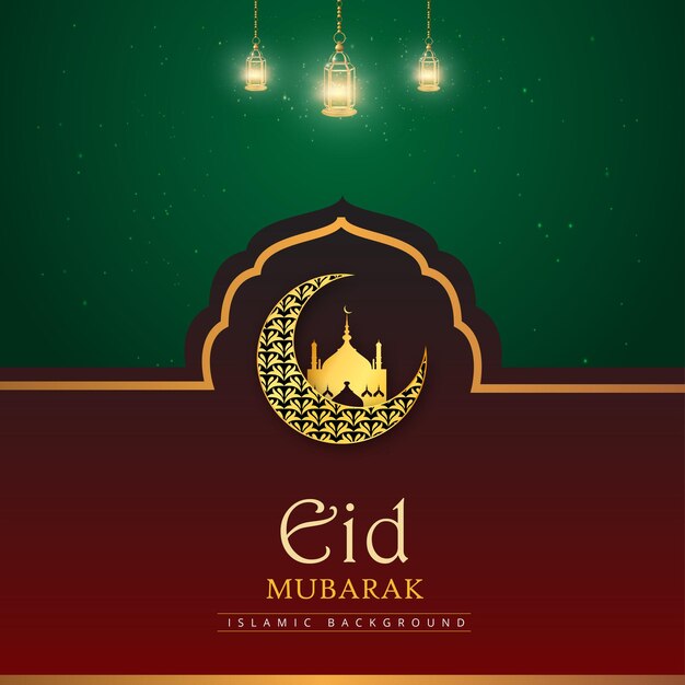 Happy Eid Greetings Maroon Pine Green Background Islamic Social Media Banner