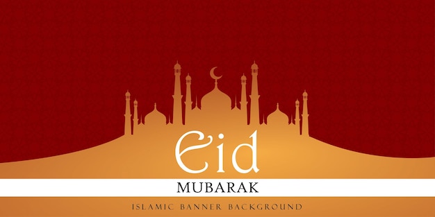 Happy Eid Greetings Red Beige Background Islamic Social Media Banner Free Vector