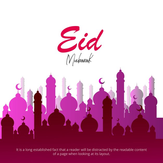 Happy Eid Greetings White Purple Background Islamic Social Media Banner