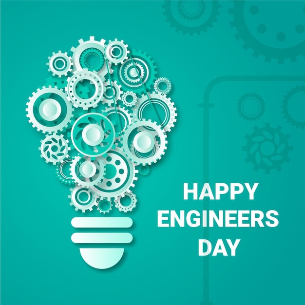 Free Vector happy engineers day with gear wheels