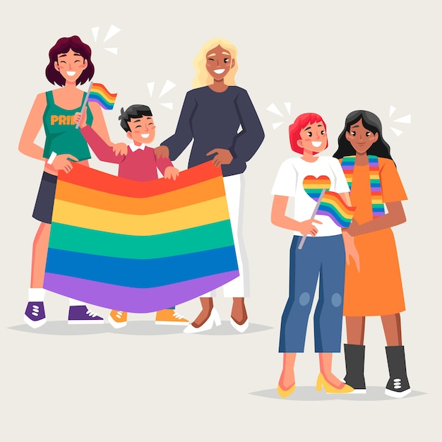 Happy families celebrating pride day