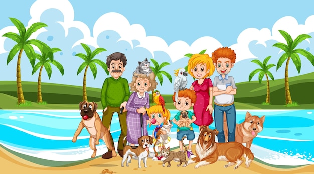 Free Vector happy family at the beach