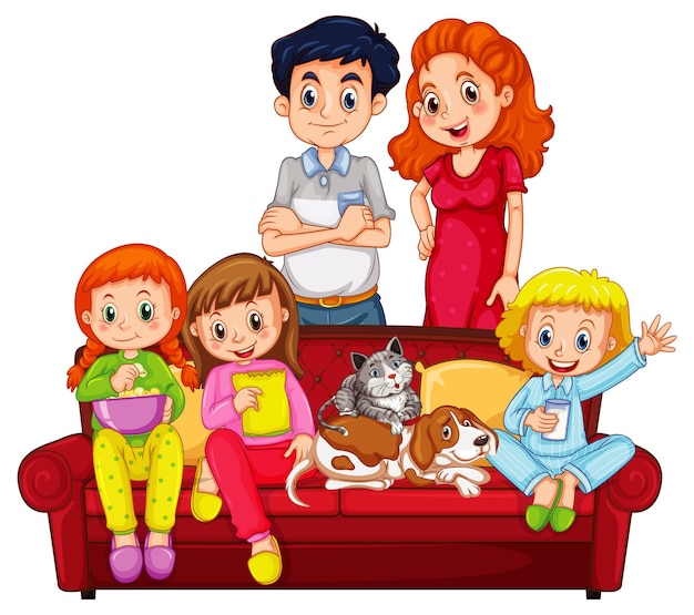 Happy family cartoon character on white background