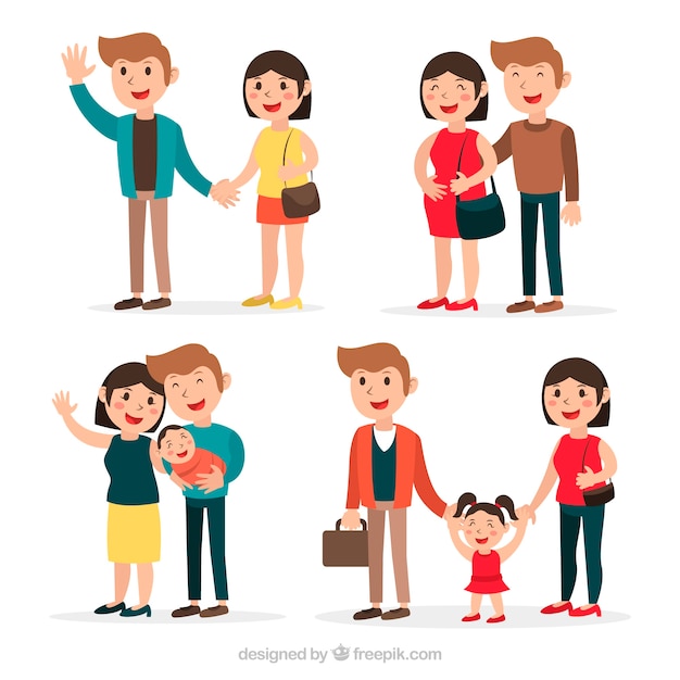 Free Vector happy family in different life stages with flat design