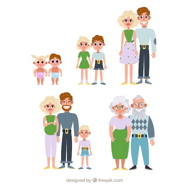 Free Vector happy family in different life stages with flat design