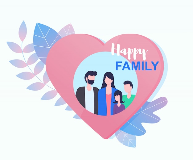 Happy Family Father Mother Daughter Son Picture in Heart Shape Frame