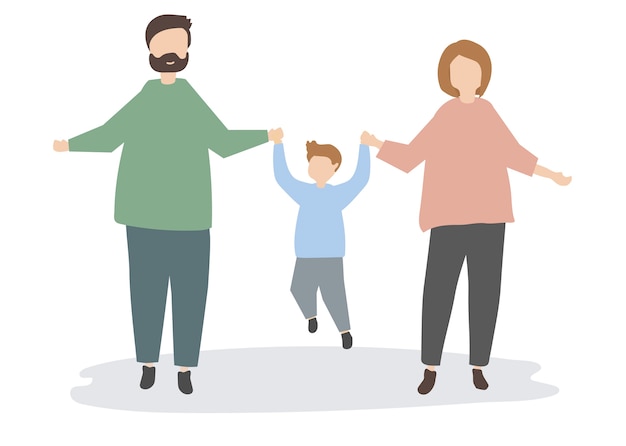 Happy family holding hands illustration