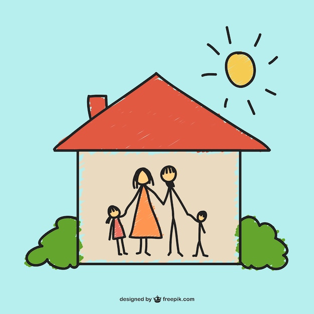 Free vector happy family at home in a childish style