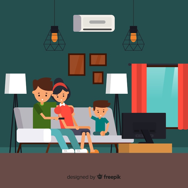 Free Vector happy family at home with flat design