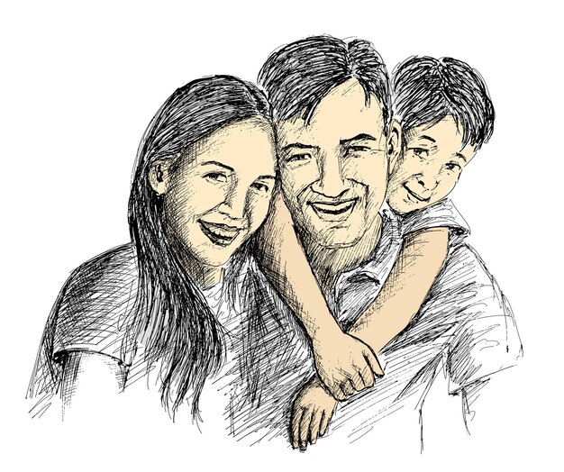 Happy family Parents and children Hand Sketch Design