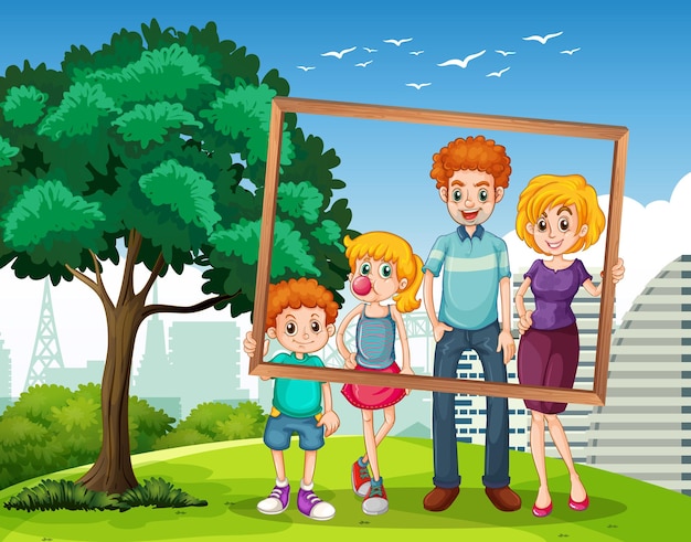 Free vector happy family photo on vacation