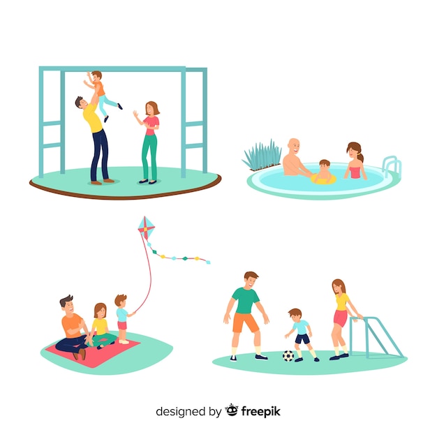 Free Vector happy family playing outdoors