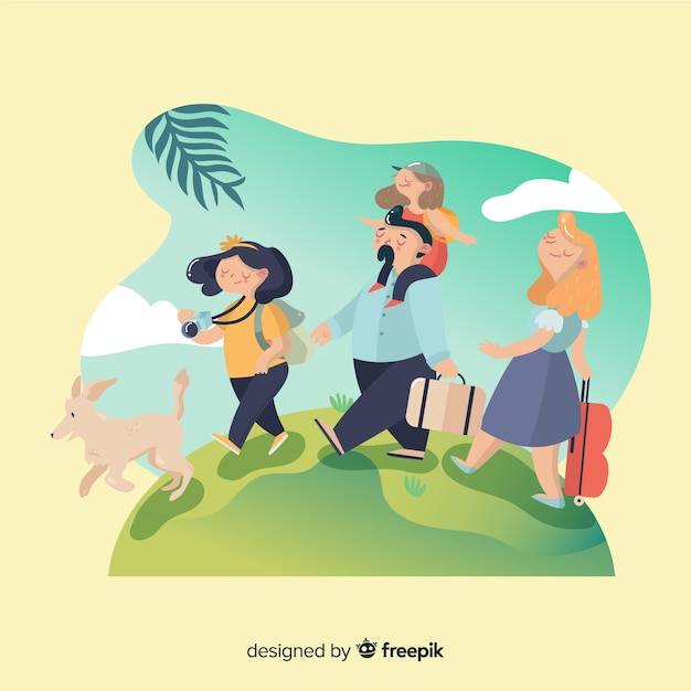 Happy family traveling cartoon style