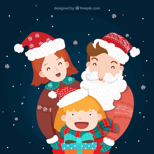 Free Vector happy family with the dad dressed as santa claus