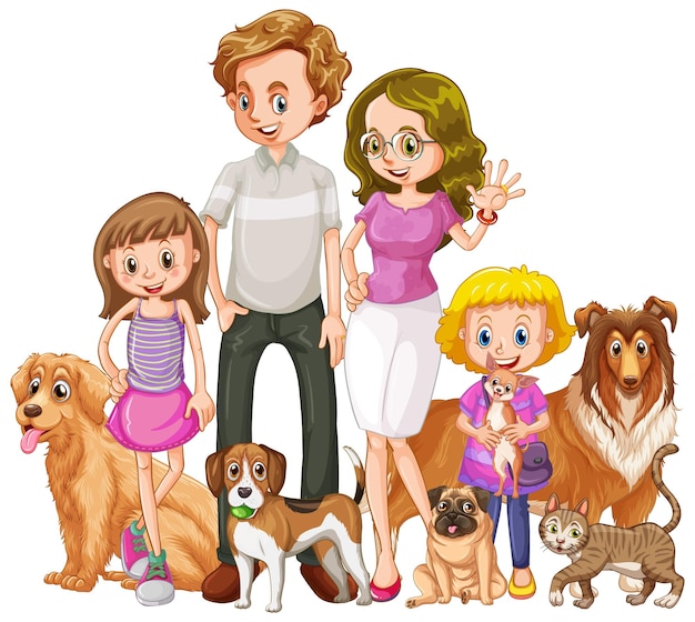 Free vector happy family with many dogs