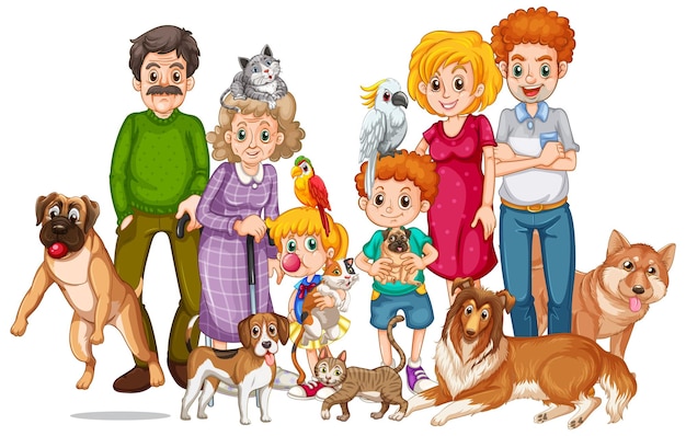 Free vector happy family with many dogs