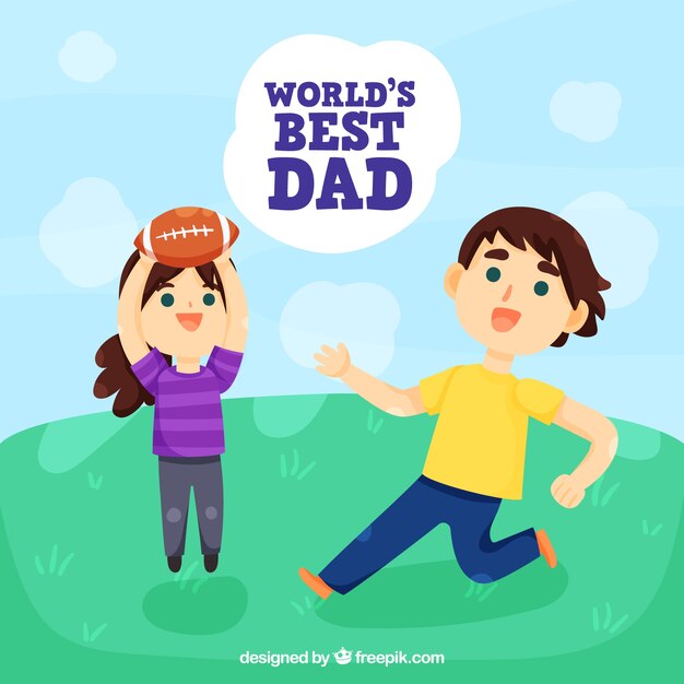 Happy father's day background with kids playing