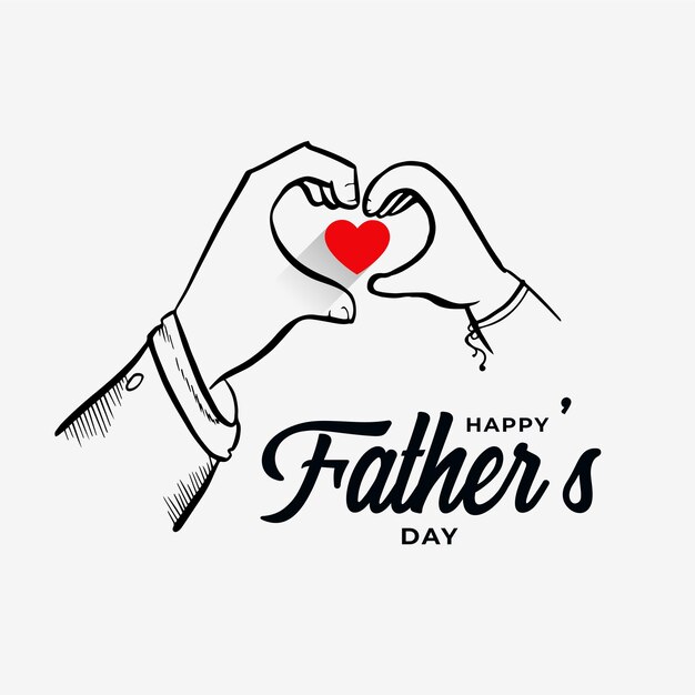 Happy father's day with dad and child heart hand drawn sketch