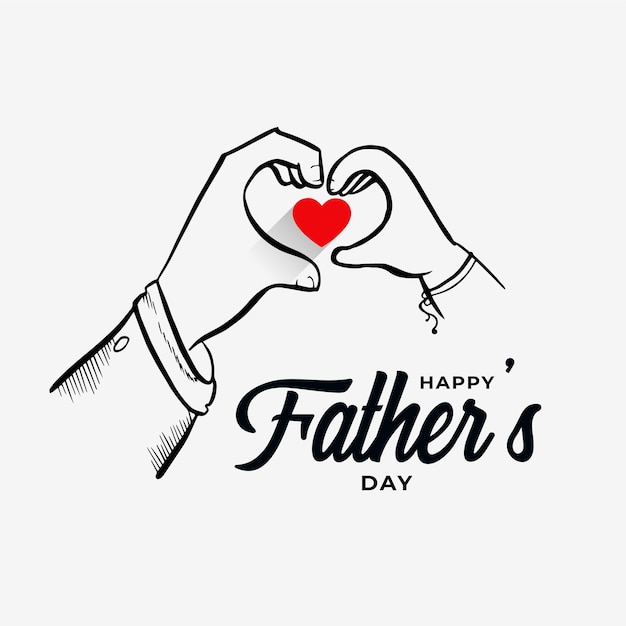 Happy father's day with dad and child heart hand drawn sketch