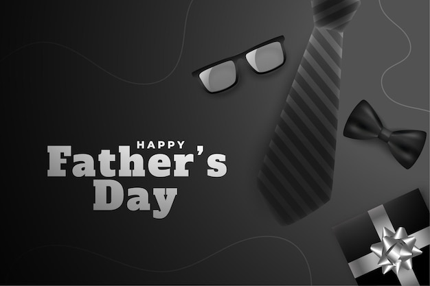 Happy fathers day black card with realistic elements  greeting card