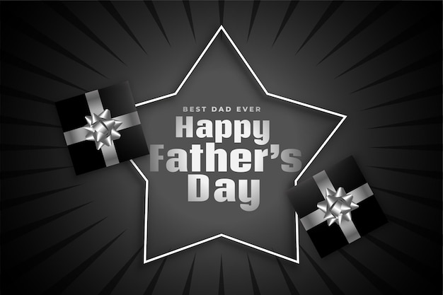 Happy fathers day black  greeting card with gift boxes