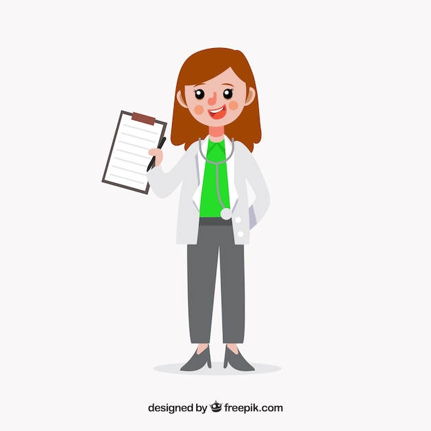 Happy female doctor showing clipboard