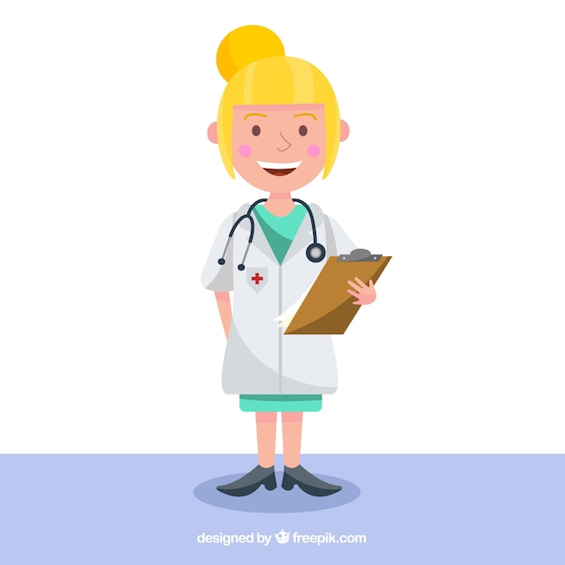 Free Vector happy female doctor with clipboard