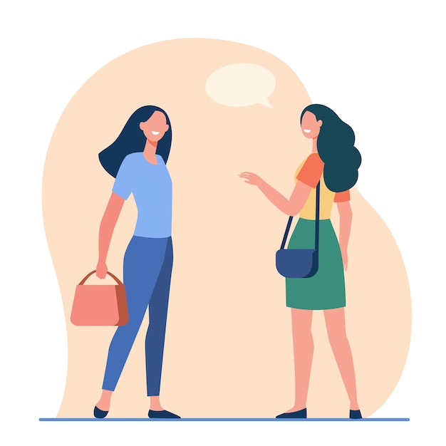 Free vector happy friendly women talking outside. female friends accidental meeting flat vector illustration. communication, public place