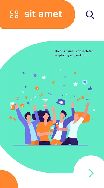 Free Vector happy friends celebrating event together. croup of people enjoying party, dancing, drinking alcohol