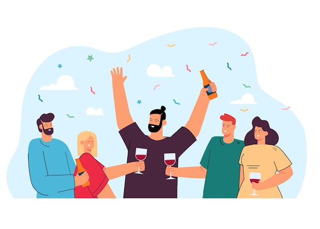 Free Vector happy friends drinking wine or beer together flat illustration