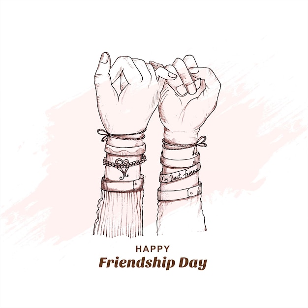 Free Vector happy friendship day hand draw sketch hand holding background