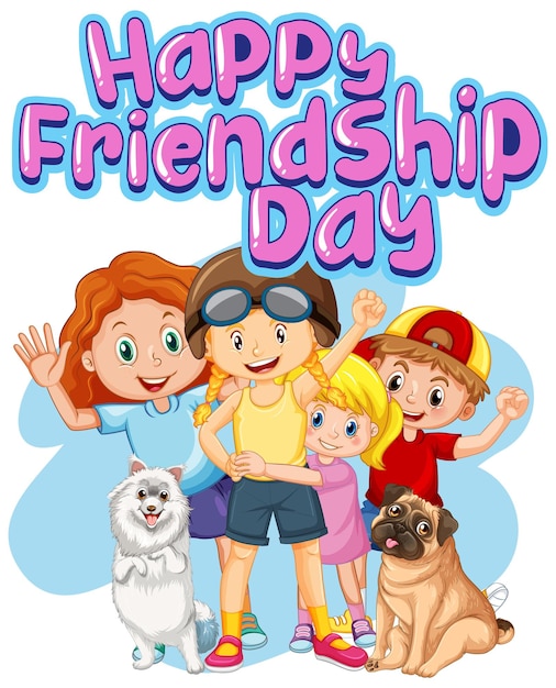 Happy Friendship Day with children in cartoon style