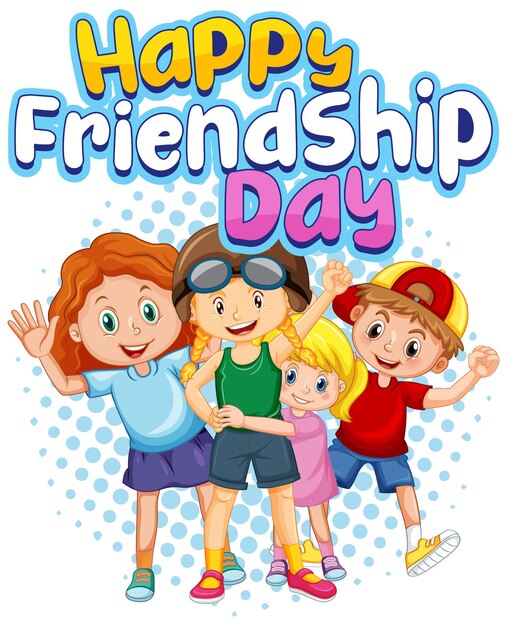 Happy Friendship Day with children group in cartoon style