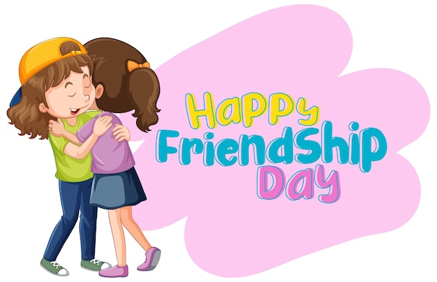 Free Vector happy friendship day with two girls hugging together