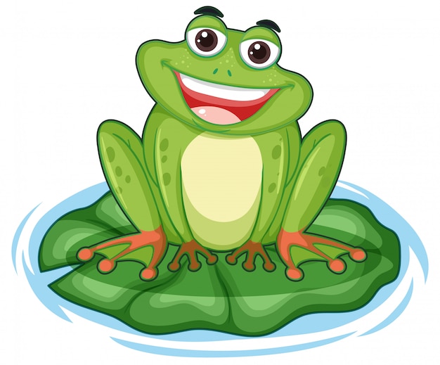 Free vector happy frog with big smile sitting on the leaf