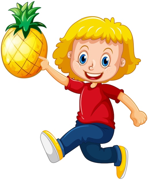 Free Vector happy girl cartoon character holding a pineapple