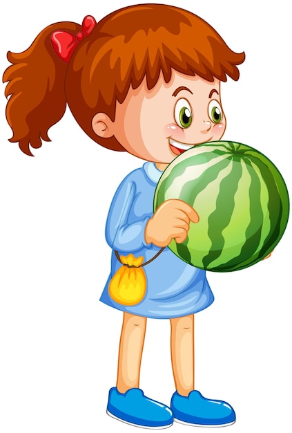 Free Vector happy girl cartoon character holding a watermelon