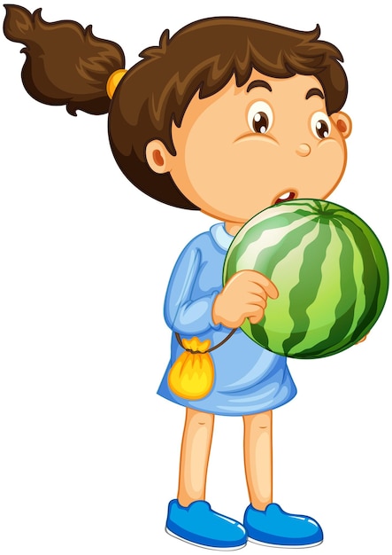 Happy girl cartoon character holding a watermelon