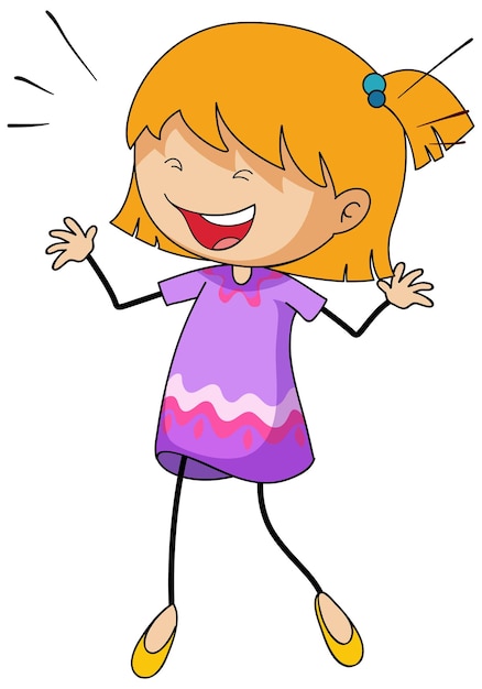 A happy girl doodle cartoon character isolated