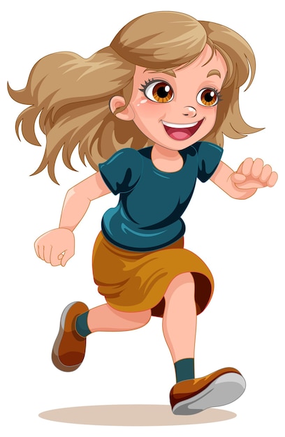 Happy girl running cartoon