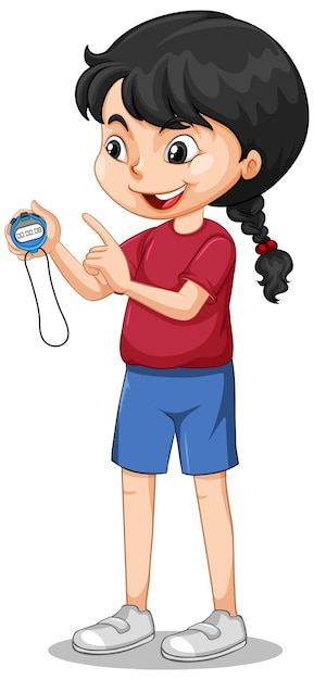 Free Vector happy girl standing and holding a timer