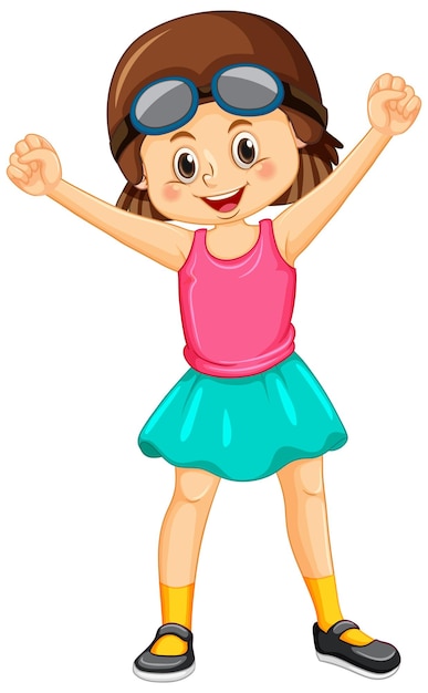 Happy girl wearing aviator hat cartoon character