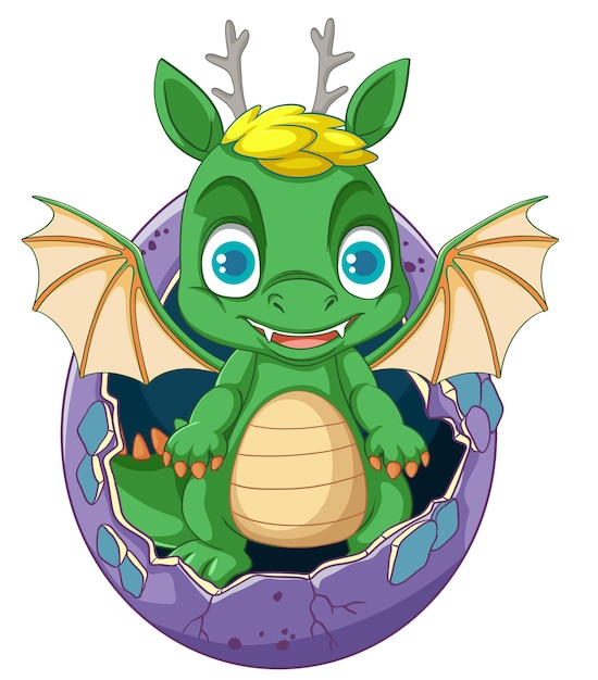 Happy green cartoon dragon smiling