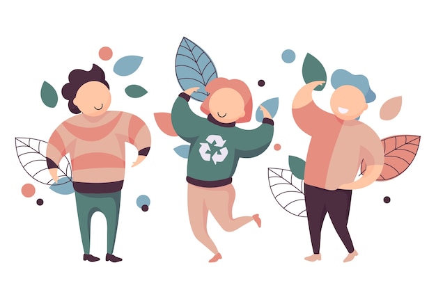 Free Vector happy green lifestyle people and leaves collection