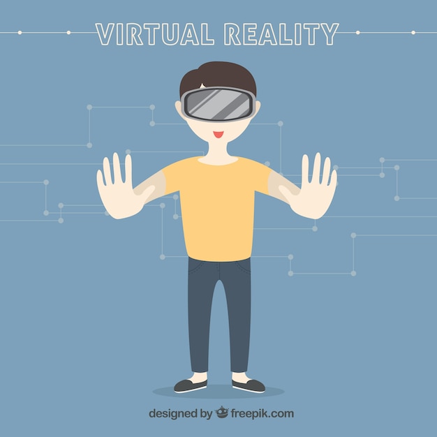 Free Vector happy guy wearing a virtual glasses