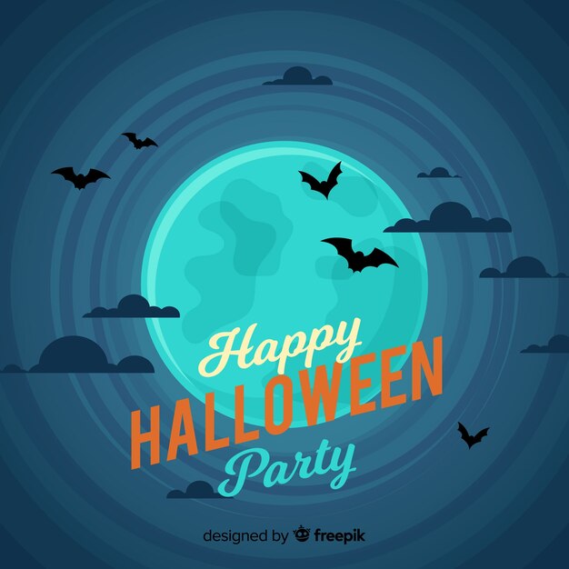 Happy halloween background with bats and full moon