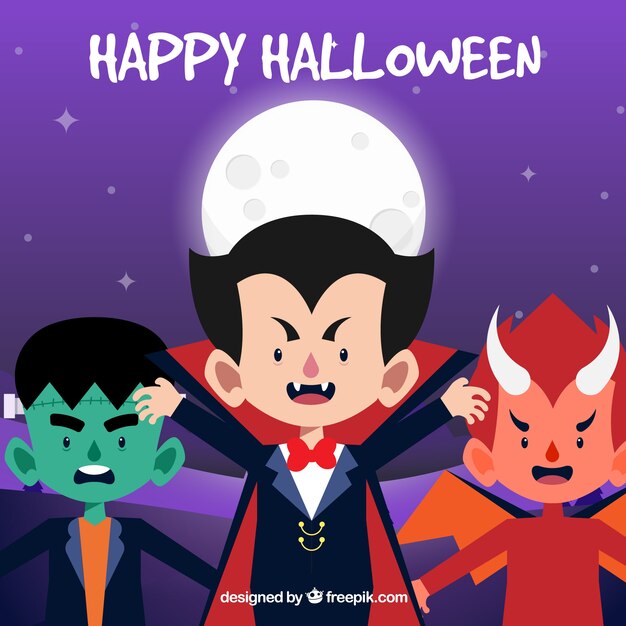 Happy halloween background with children in disguise