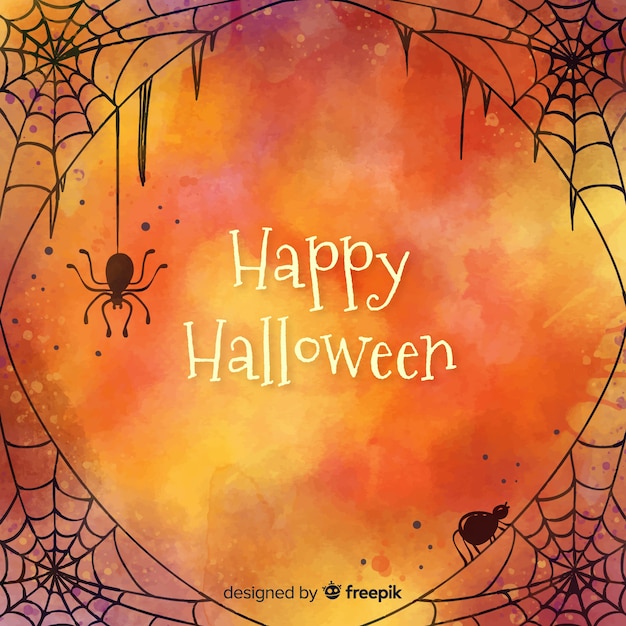 Free Vector happy halloween background with designed cobweb