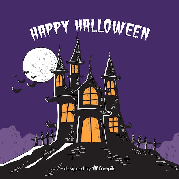 Happy halloween background with haunted house