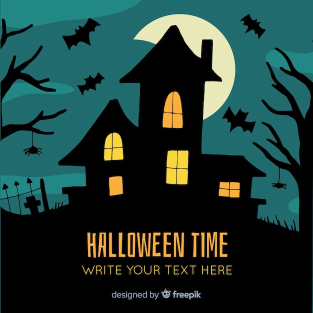 Free Vector happy halloween background with haunted house